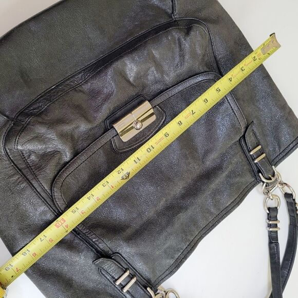 $698 COACH metallic black leather LIMITED Kristin Pinnacle LARGE TOTE BAG PURSE - Picture 2 of 16